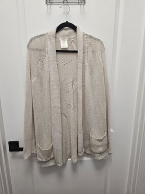 Matty M Beige Open-Front Knit Cardigan